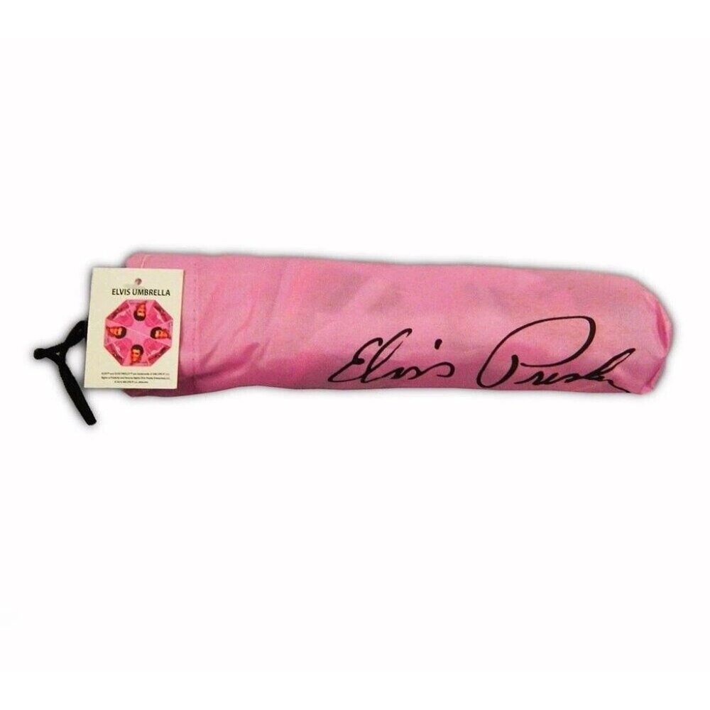 New 40" Width Pink Cadillac Elvis Presley Compact Umbrella The King Photo Caddie - Picture 4 of 4